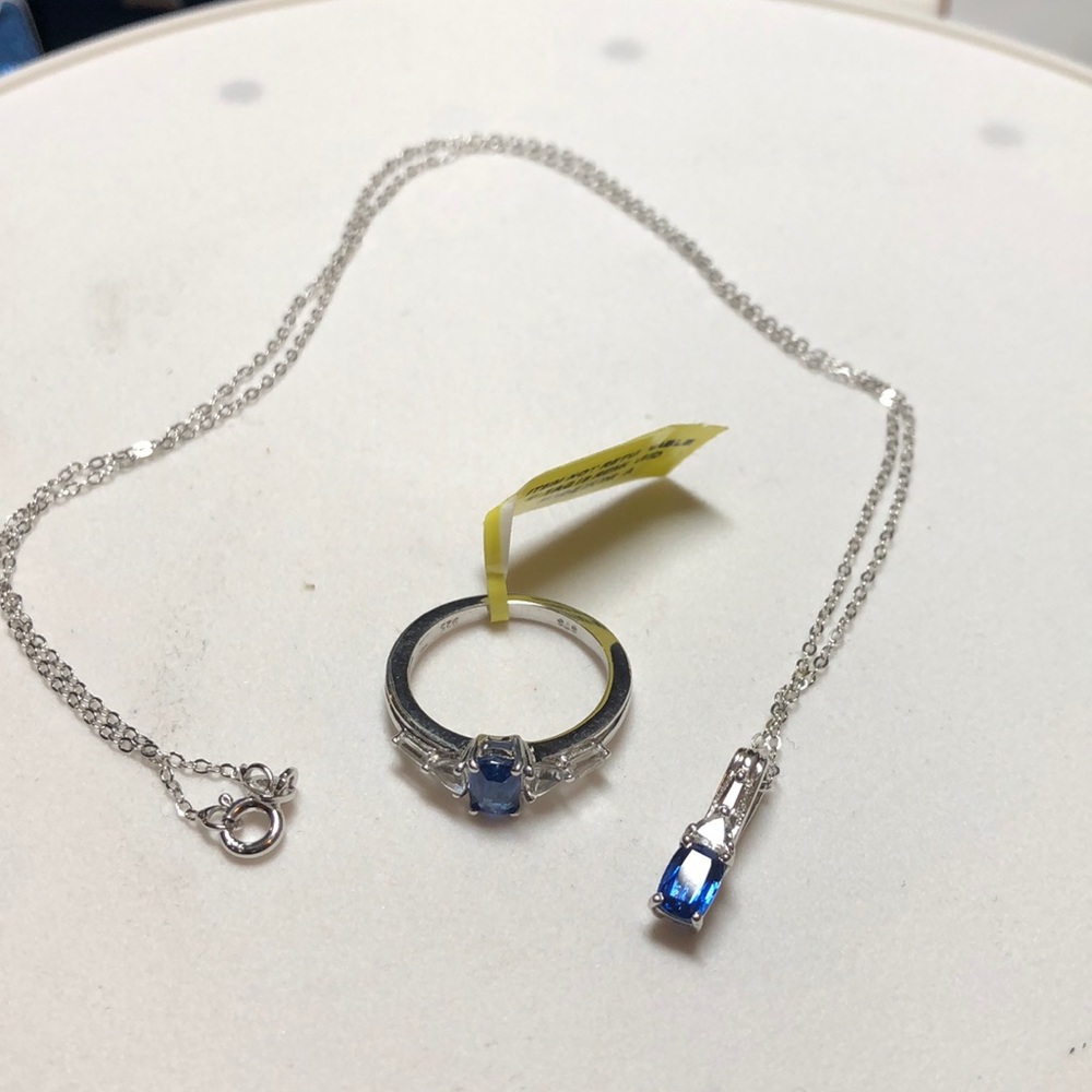 Kashmir Blue Kyanite ring and necklace set